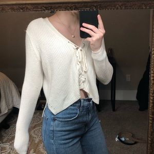 Knit lace up sweater